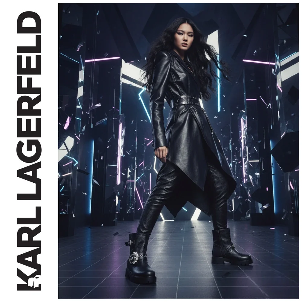 New Karl Lagerfeld Marceau Combat Boots Leather Sz 7.5 Crystal Avant Garde NWOB